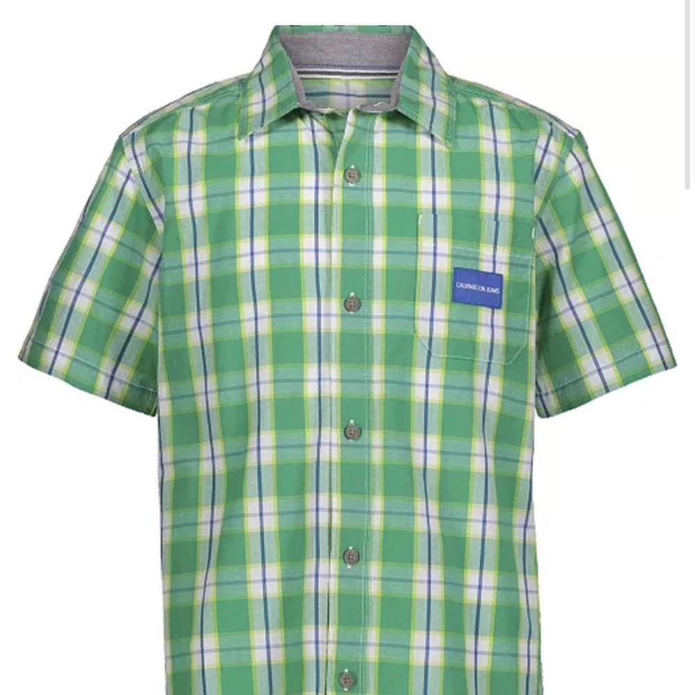 Calvin Klein Boys Plaid Button Down Shirt Size M 10/12 NWT